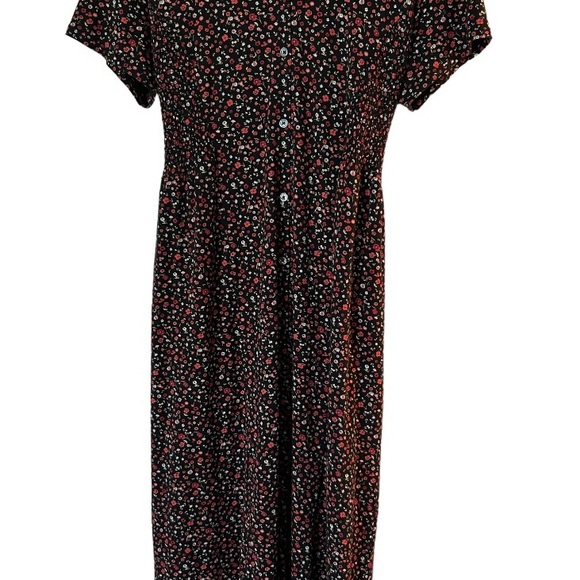 J Jill black dress with buttons and flower print and shirt sleeves - Picture 3 of 9